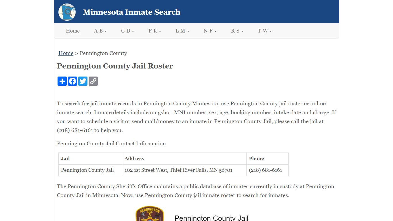 Pennington County Jail Roster - Minnesota Inmate Search